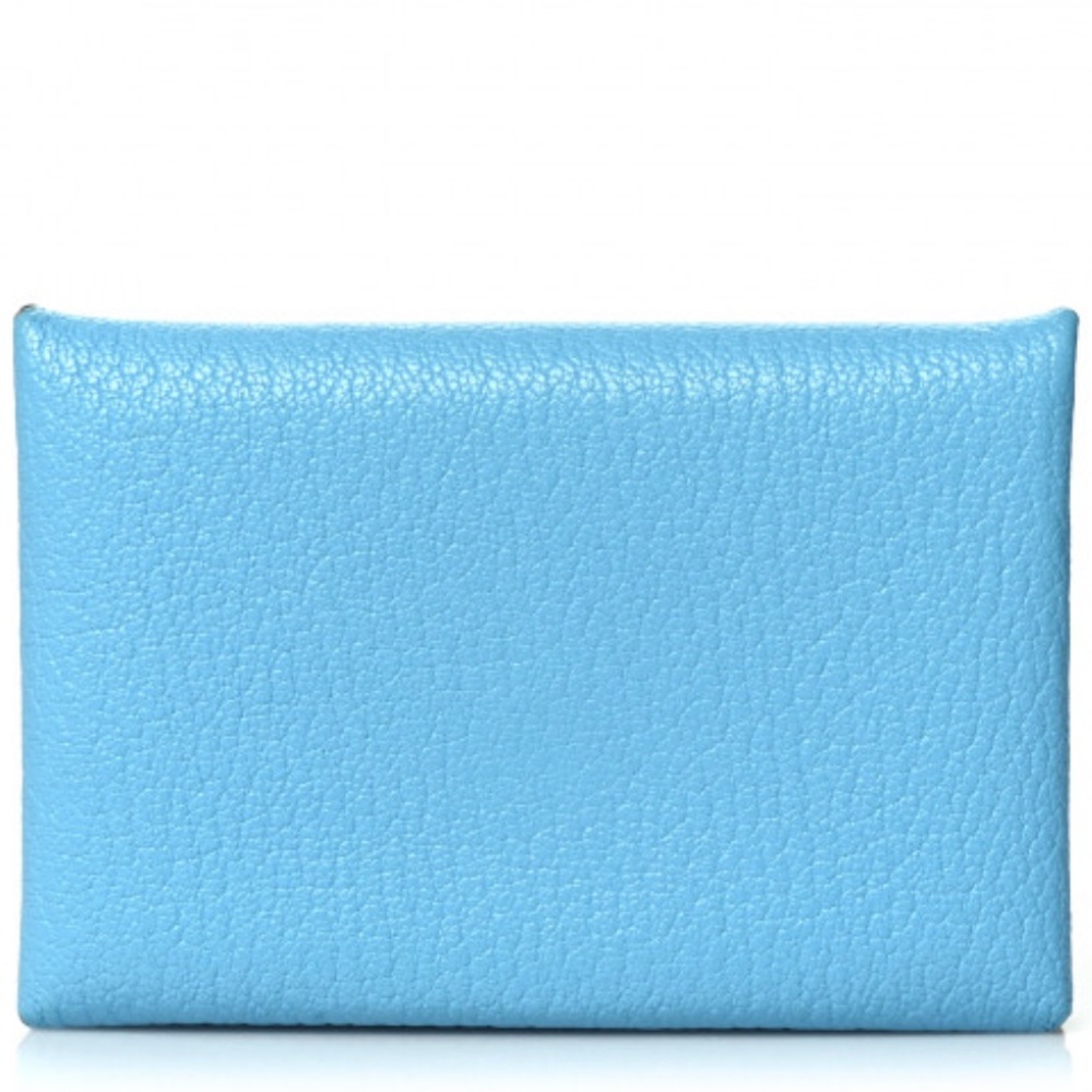 HERMES Chevre Mysore Verso Calvi Card Case Celeste Kraft